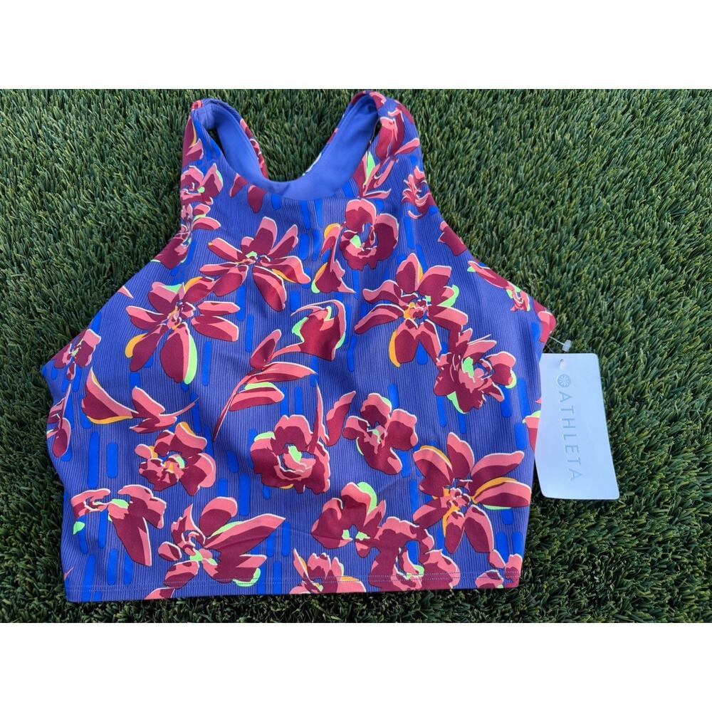 Athleta Conscious Crop Printed Top Floral Removable Pads A-C Cups XL Purple NEW!